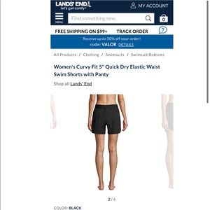 Land’s End Curvy Swim Shorts NEW black 16